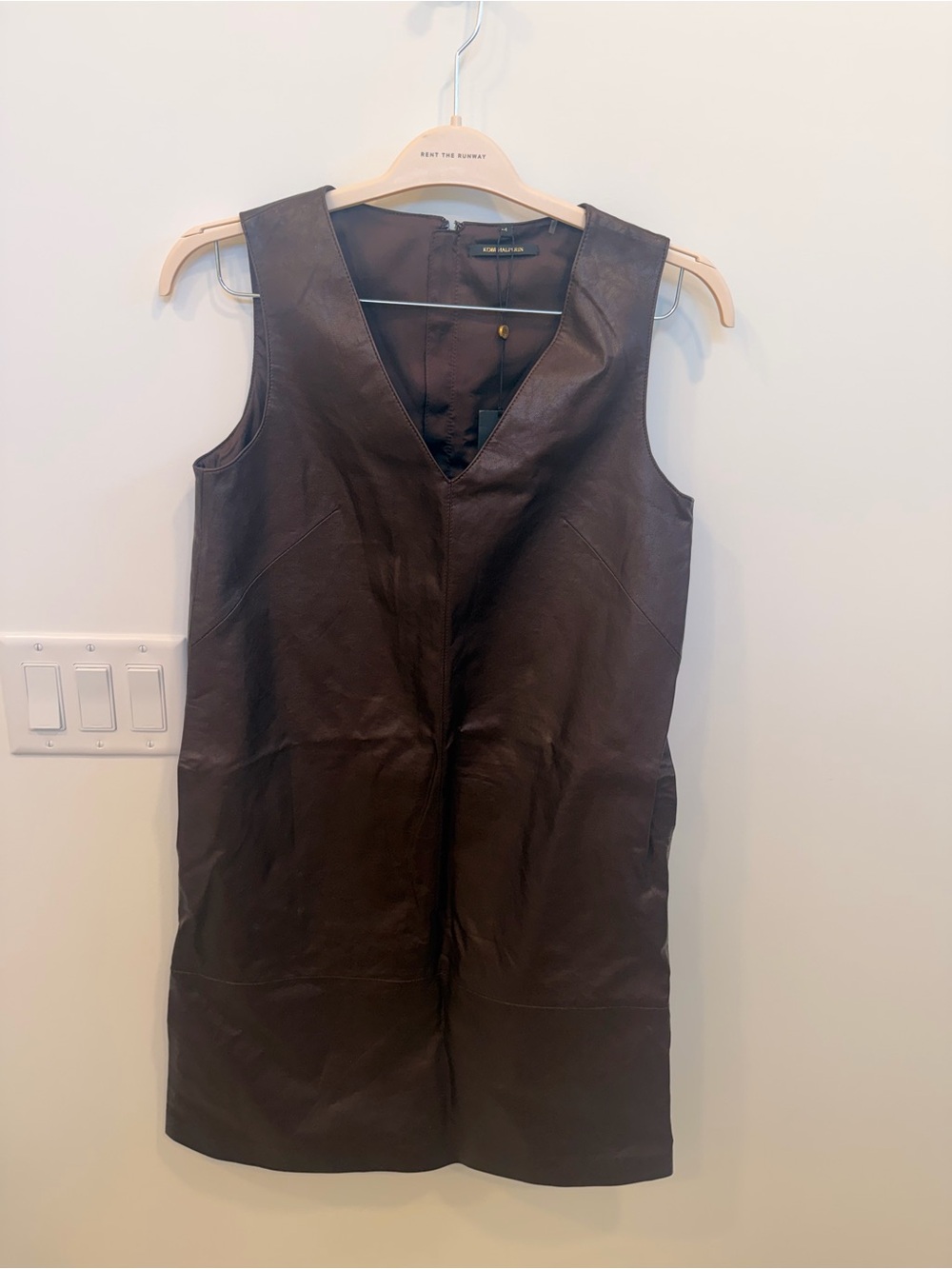 Kobi Halperin Chocolate Brown faux Leather Sleeveless V-Neck Dress
